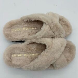 New Stuart Weitzman Women's Beige Furry Slippers